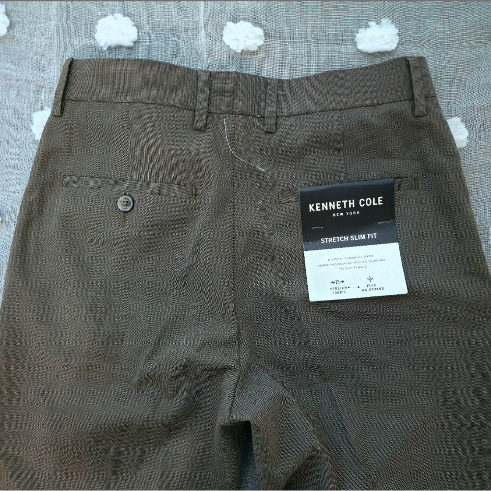 Kenneth Cole New York‎ Mens 30x30 Stretch Slim Fit Dress Pants Brown Flex Waist
